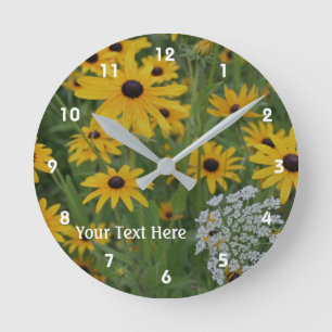 Black Eyed Susan And Queen Anne's Lace Flowers Round Clock