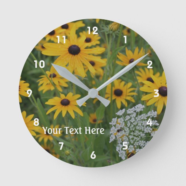 Black Eyed Susan And Queen Anne's Lace Flowers Round Clock (Front)