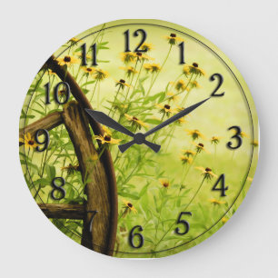 Black-Eyed Susan and Wagon Wheel Photo Large Clock