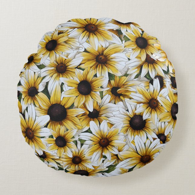 Black Eyed Susan Blooming Round Pillow (Front)
