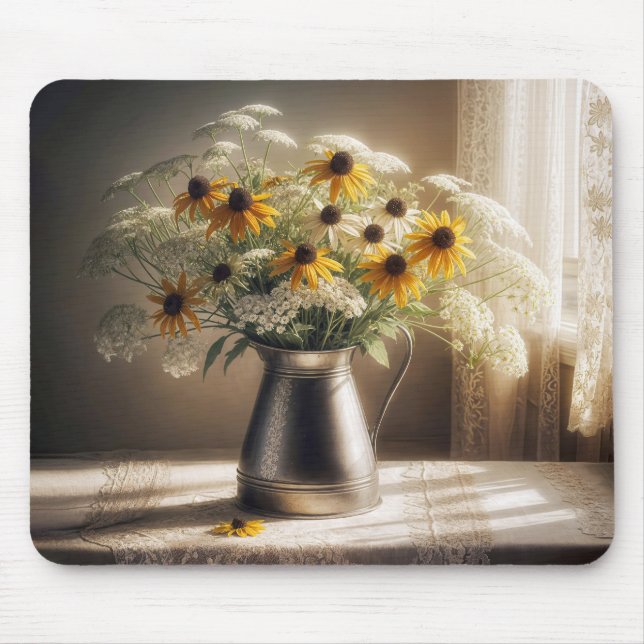 Black-eyed Susan Bouquet On Lace  Mouse Pad (Front)