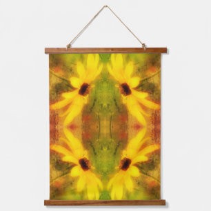 Black Eyed Susan Daisy Distressed Abstract Hanging Tapestry