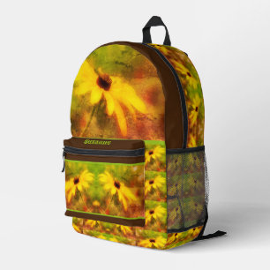 Black Eyed Susan Daisy Distressed Personalised Printed Backpack