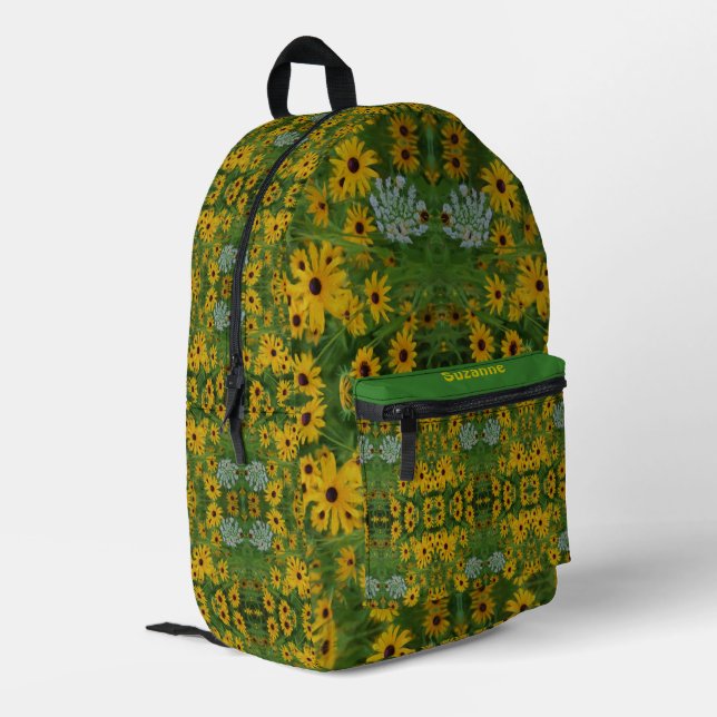 Black Eyed Susan Daisy Painting Personalised Printed Backpack (Back Corner Left)