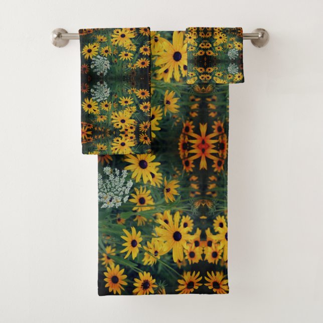 Black Eyed Susan Field Flowers Abstract Pattern   Bath Towel Set (Insitu)