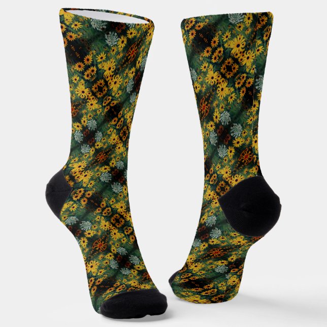 Black Eyed Susan Field Flowers Abstract Pattern    Socks (Angled)