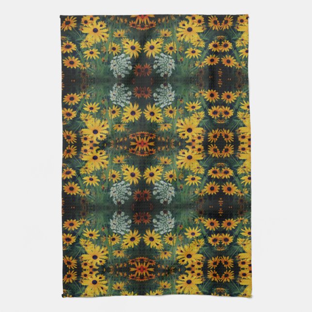 Black Eyed Susan Field Flowers Abstract Pattern    Tea Towel (Vertical)