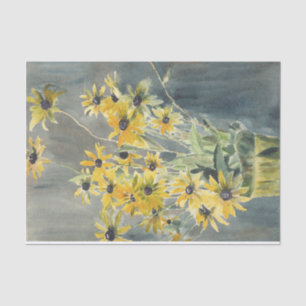 Black eyed susan in vase watercolor tissue paper