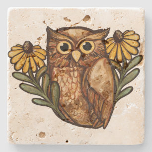 Black Eyed Susan Owl Flower Owls                   Stone Coaster