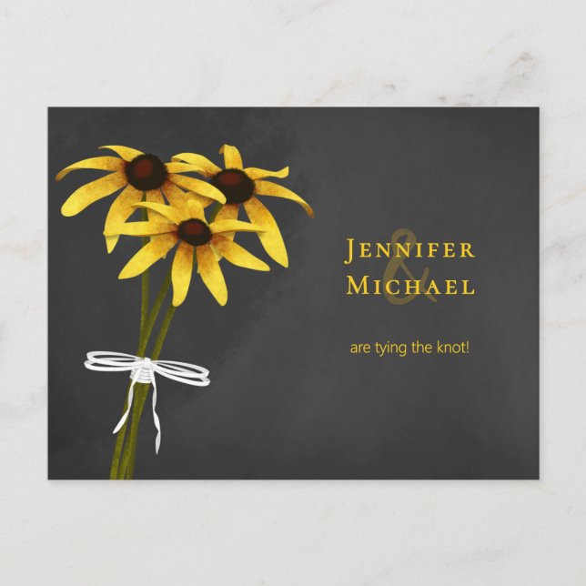 Black Eyed Susan save the date tying the knot Announcement Postcard (Front)