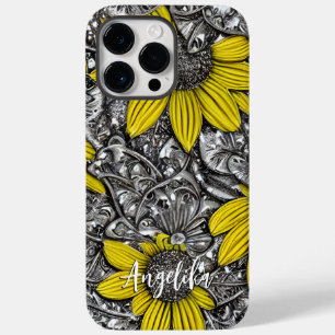 Black Eyed Susan Silver Ornate Personalised Name Case-Mate iPhone 14 Pro Max Case