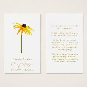 Black eyed susan Simple Memorial Prayer Card