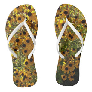 Black Eyed Susan Yellow Flowers Green FlipFlops