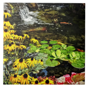Black-Eyed Susans By Koi Pond Ceramic Tile