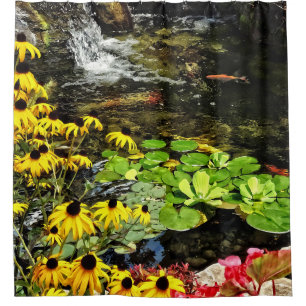 Black-Eyed Susans By Koi Pond Shower Curtain