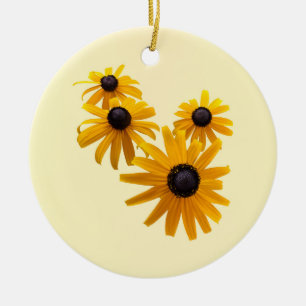 Black Eyed Susans Heart Ceramic Ornament