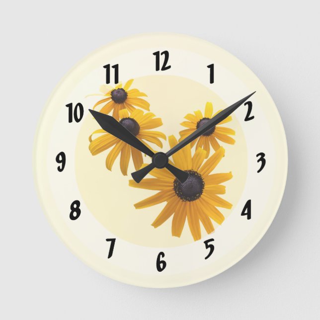 Black Eyed Susans Heart Round Clock (Front)