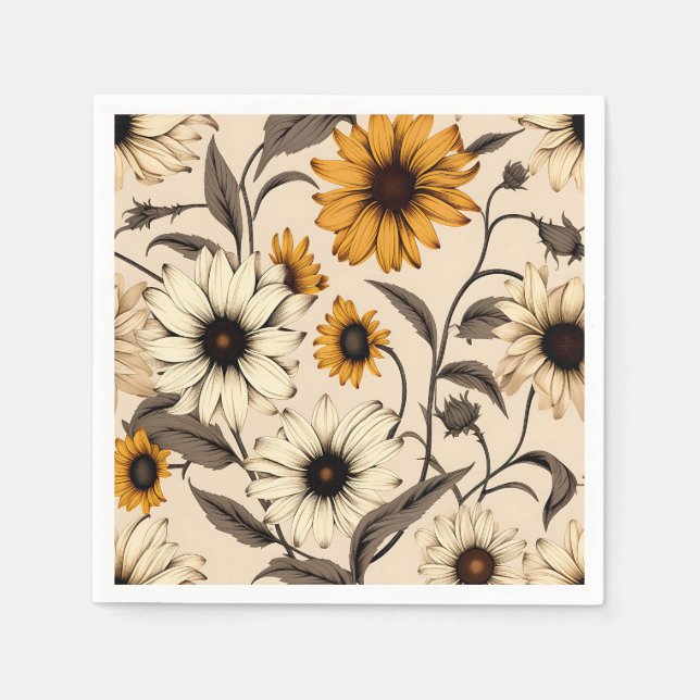 Black-Eyed Susans On Light Brown Napkin (Front)