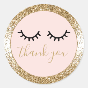 Black Eyelashes Gold GlitterThank you Classic Round Sticker