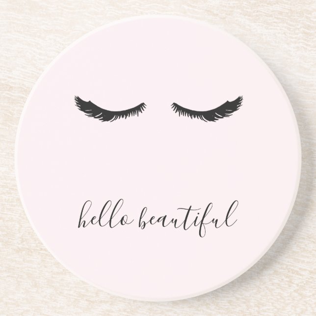 Black Eyelashes Hello Beautiful Coaster (Front)