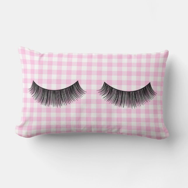 Black Eyelashes On Gingham Lumbar Cushion (Front)