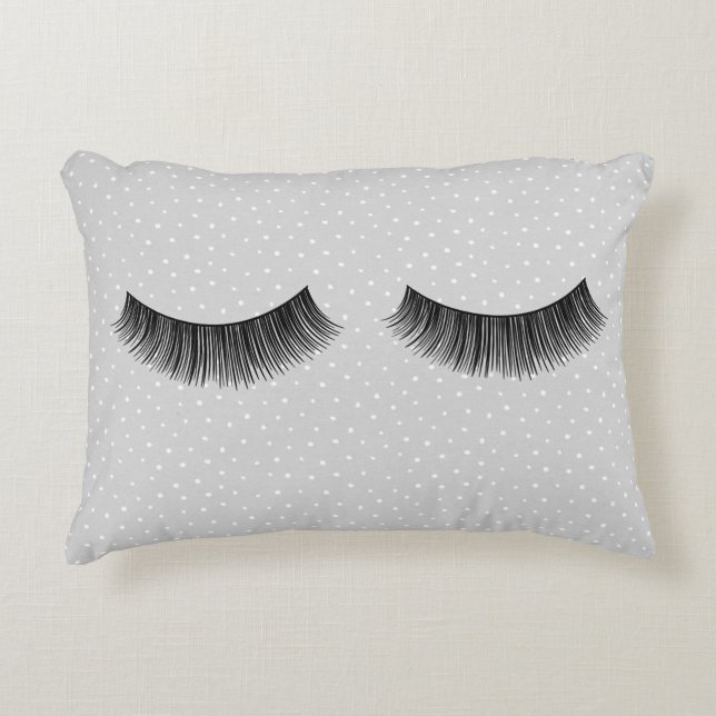 Black Eyelashes On Grey Polka Dots   Decorative Cushion (Front)