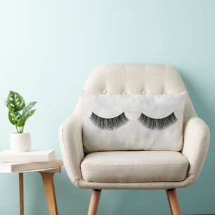 Black Eyelashes On Silver Watercolor Lumbar Cushion