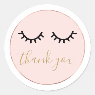 Black Eyelashes Rose Gold Pink Thank you Classic Round Sticker