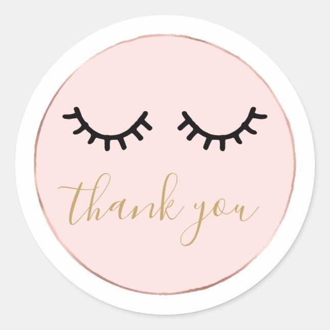 Black Eyelashes Rose Gold Pink Thank you Classic Round Sticker (Front)