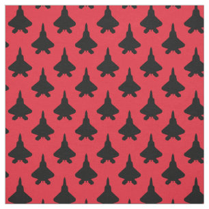 Black F-22 Raptor Fighter Jet Pattern on Red Fabric