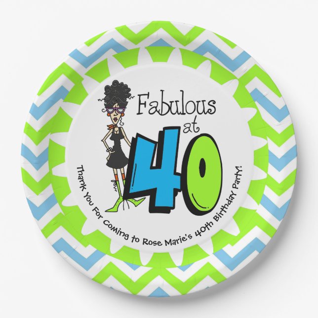 Black Fabulous at 40 40th Birthday Paper Plates (Front)