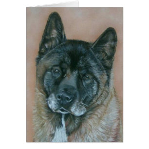 black faced akita dog portrait realist art blank