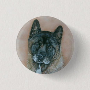black faced akita realist art dog portrait 3 cm round badge