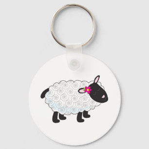 Black Faced Sheep With White Wool Key Ring