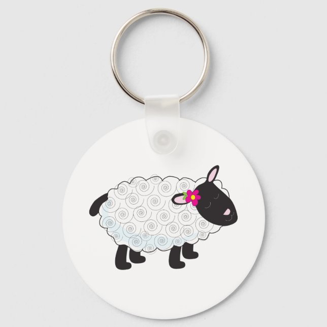 Black Faced Sheep With White Wool Key Ring (Front)