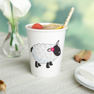 Black Faced Sheep With White Wool Paper Cups