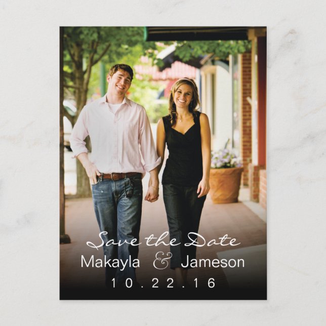 Black Fade Photo Save the Date Postcard (Front)