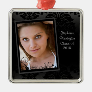 Black faded damask graduation photo ornament