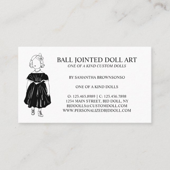 Black Fahion Doll Collector Fabric Business Card (Front)