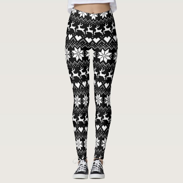 Black Fair Isle Print (Or Choose Colour) Leggings (Front)