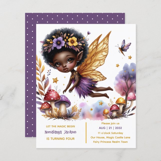 Black Fairy Birthday Fairycore Purple Gold  (Front/Back)