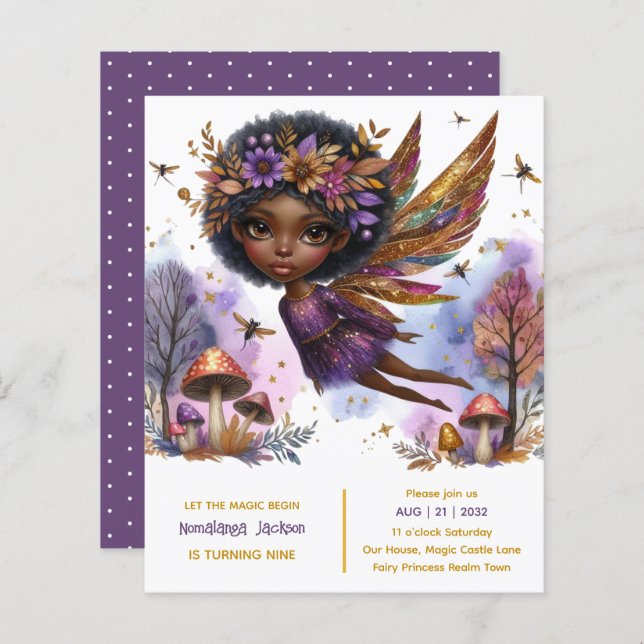 Black Fairy Birthday Fairycore Purple Gold  (Front/Back)