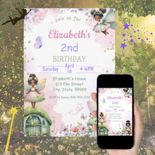 Black Fairy Birthday Invitation for girl