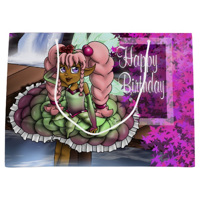 Black Fairy Birthday Large Gift Bag (Front)