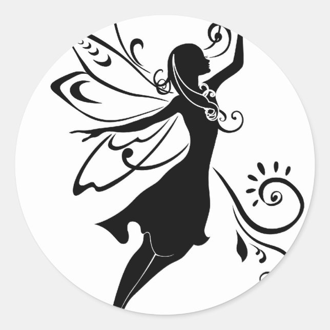 Black fairy classic round sticker (Front)