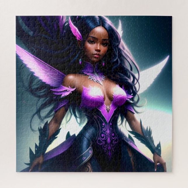 Black Fairy Girl With Purple Wings Superhero Jigsaw Puzzle (Vertical)