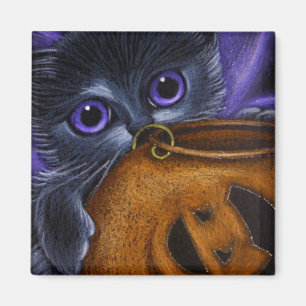 BLACK FAIRY KITTEN CAT HALLOWEEN PUMPKIN BASKET MAGNET