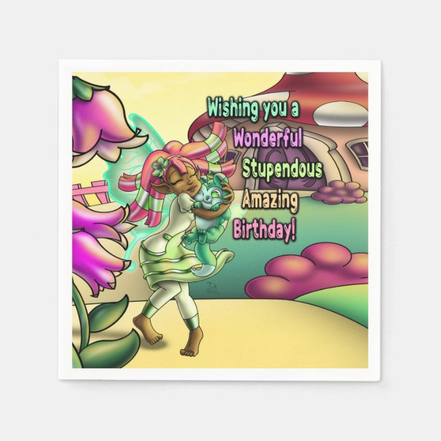 Black Fairy Lovely Birthday Napkin (Front)