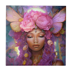 Black Fairy Queen Pink Purple Fantasy Art Ceramic Tile