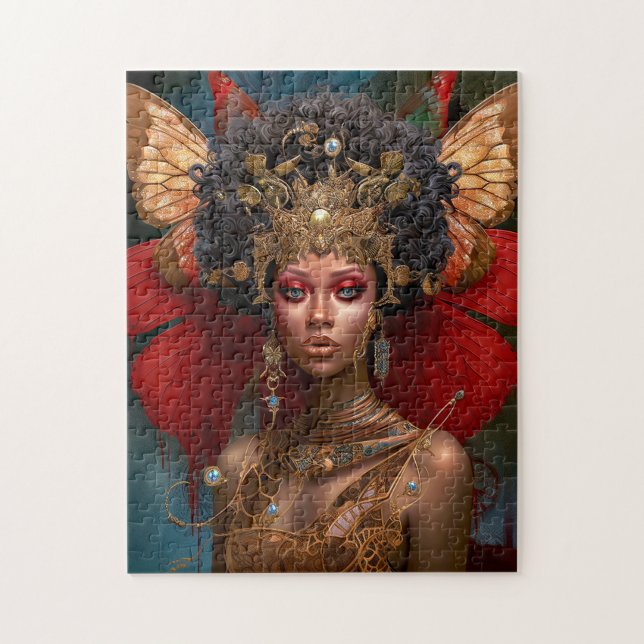 Black Fairy Queen Red Gold Fairy Fantasy Art Jigsaw Puzzle (Vertical)
